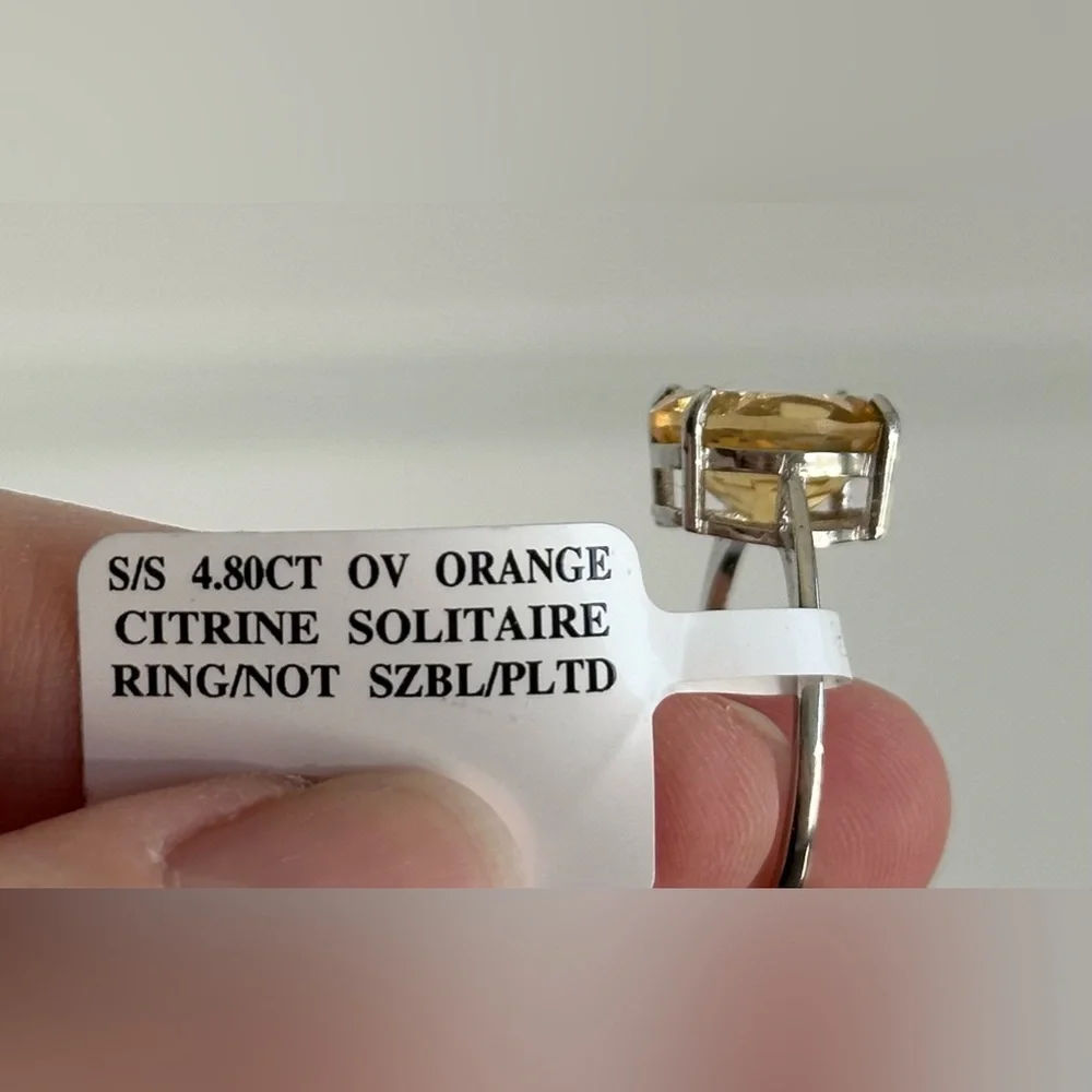 Genuine Citrine Solitaire Ring in Sterling Silver 4.80ct Citrine - ring size 10 - Picture 3 of 10